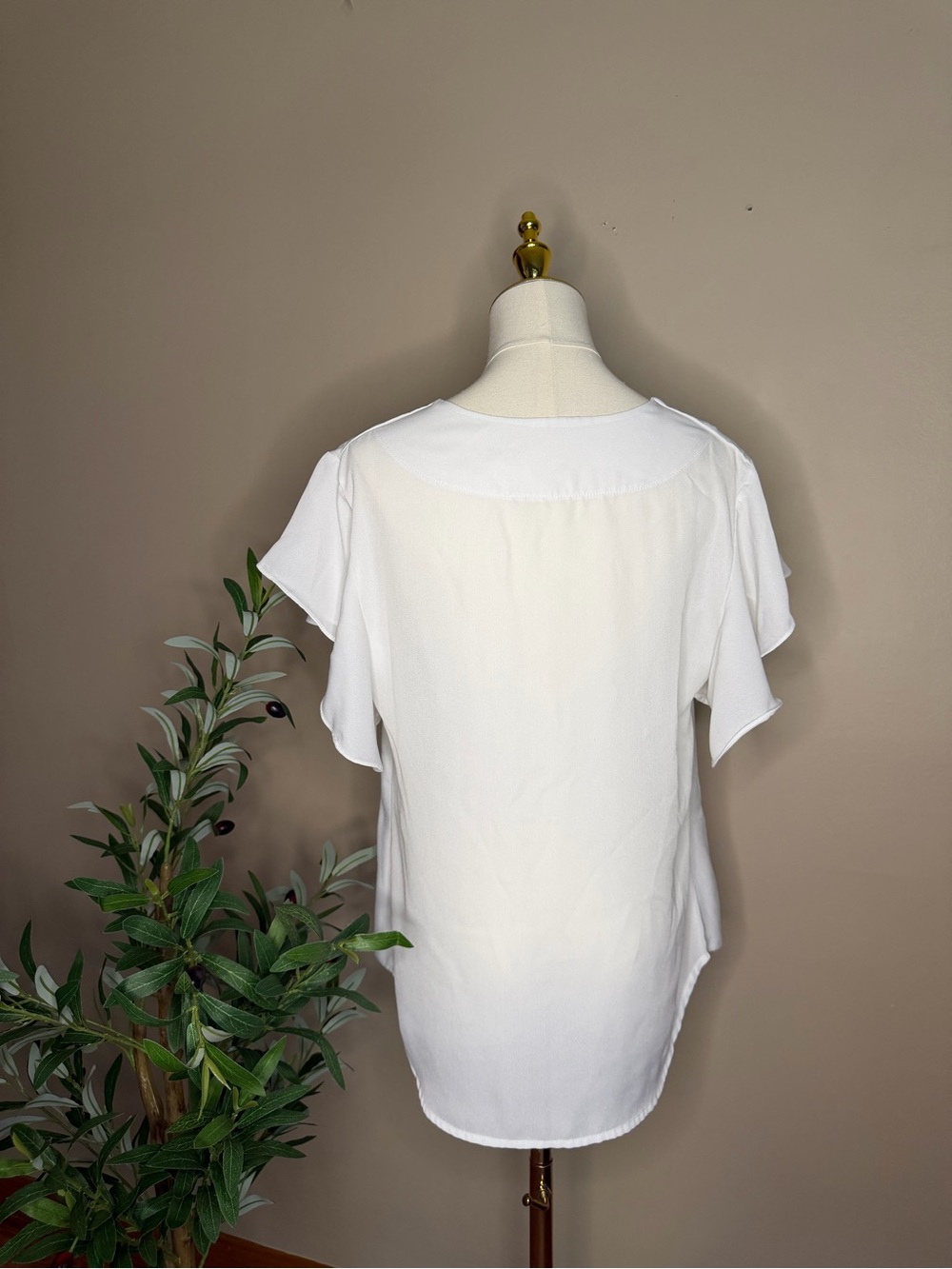 434. Tie-Front V-Neck Flutter Sleeve Blouse - White - Picture 3 of 3